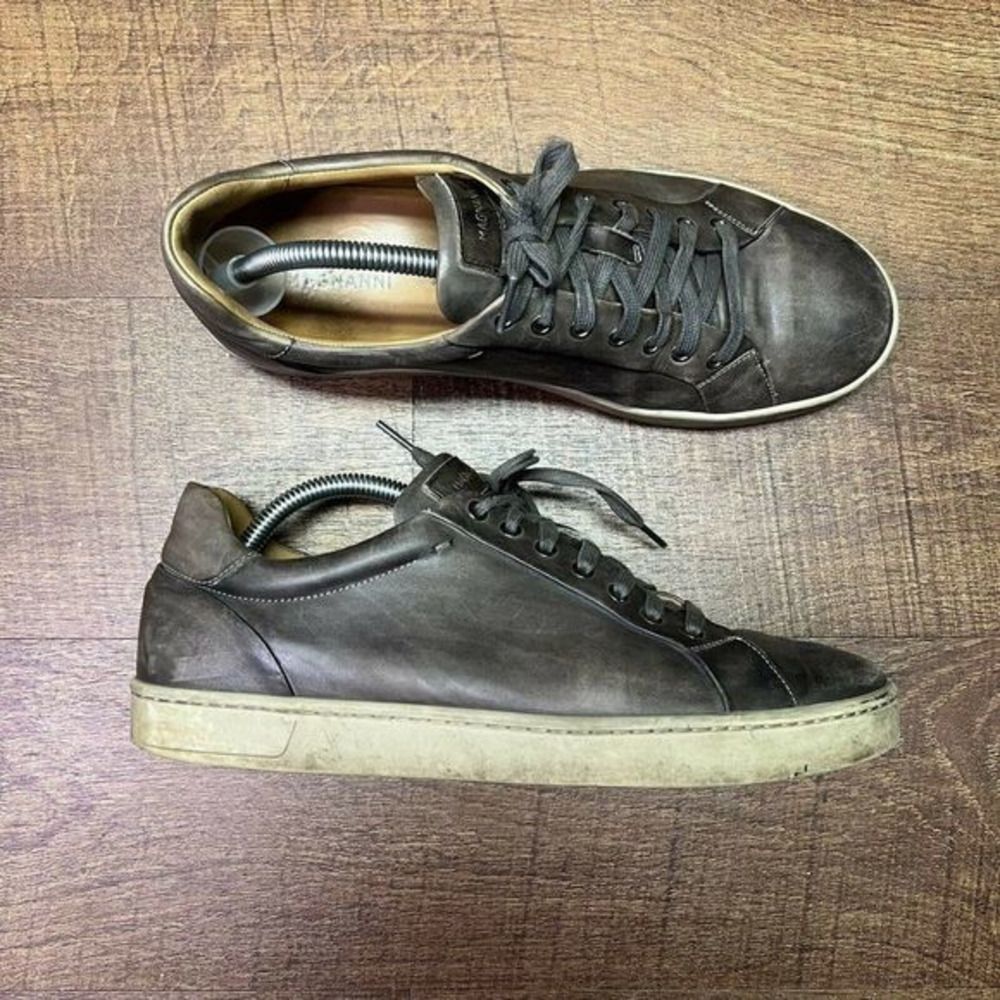 Mens Magnanni Gray Leather Lace Up Sneakers Shoes Size 10 M GUC Made‎ in Spain